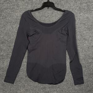 New Spanx Large Long Sleeves Bodysuit Steel Gray‎ Scoop Neck Style FS6015